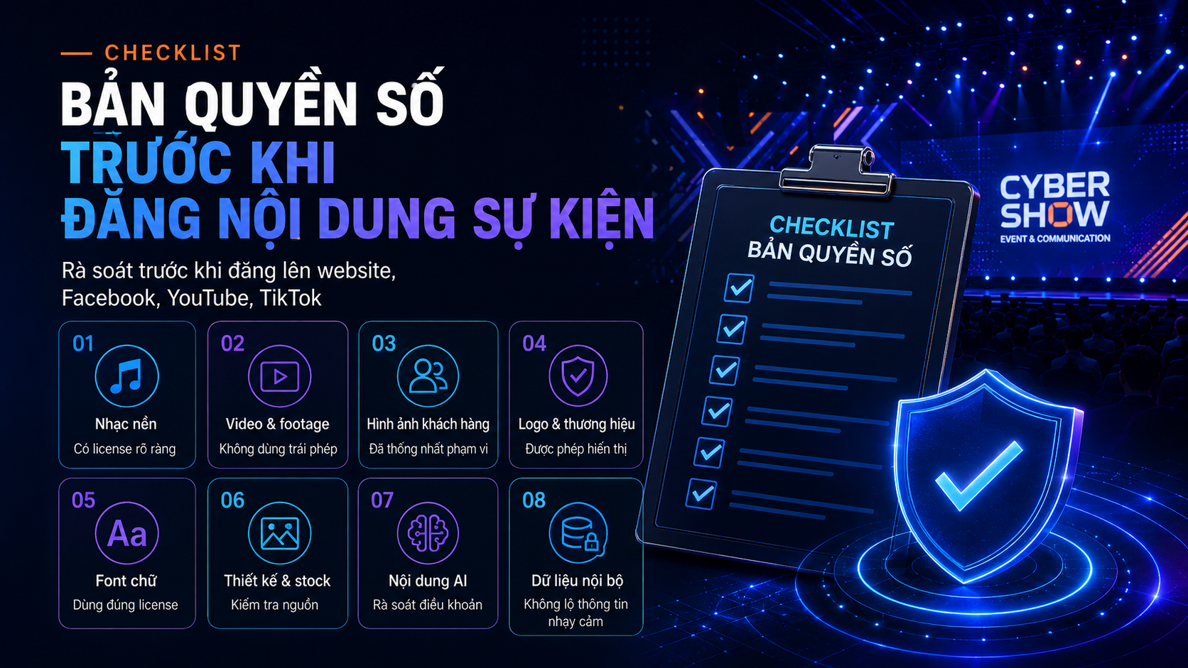 Checklist bản quyền số trước khi đăng nội dung sự kiện lên mạng