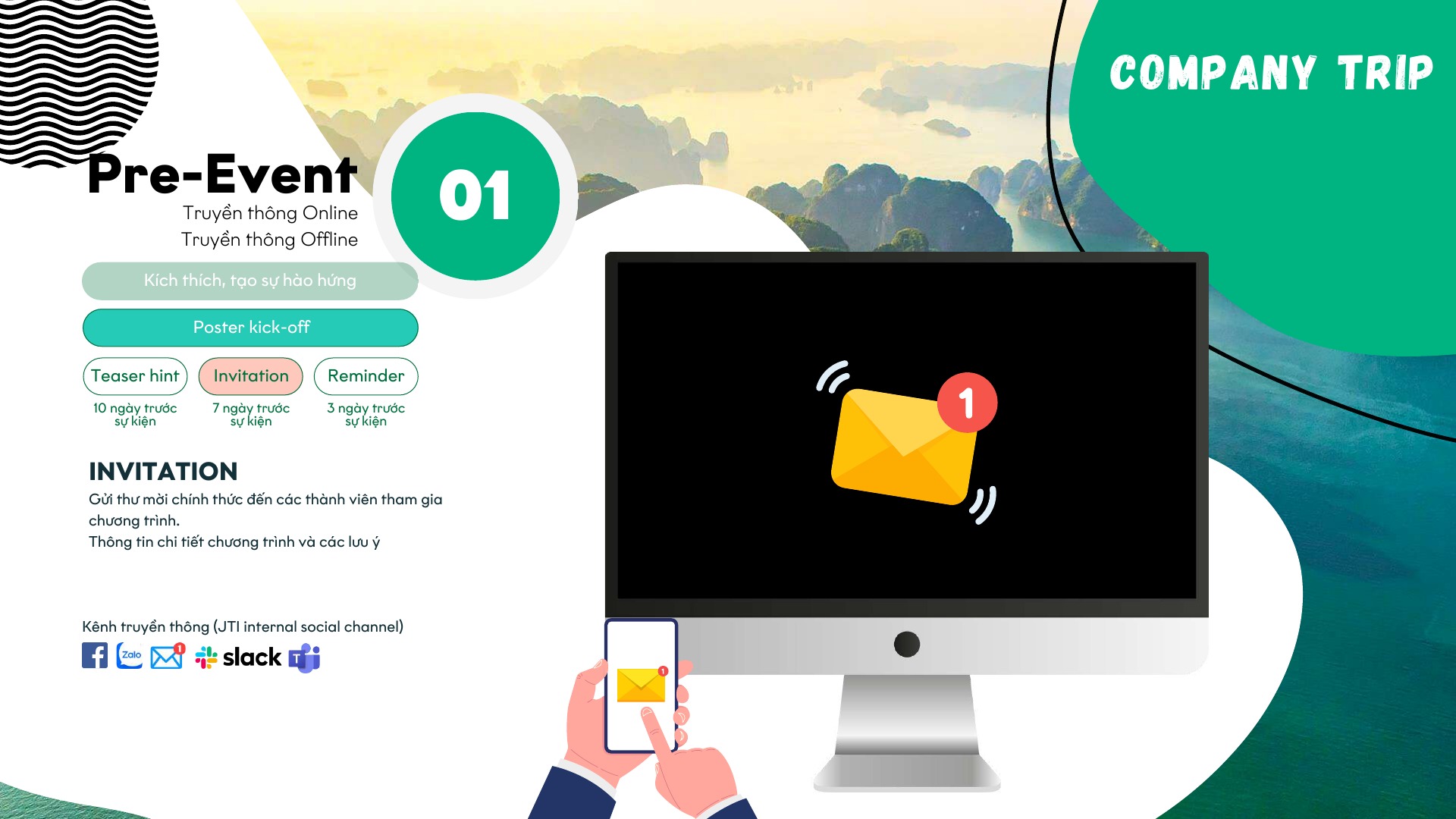 Mẫu e-invitation Company Trip có mã QR dẫn tới guidebook
