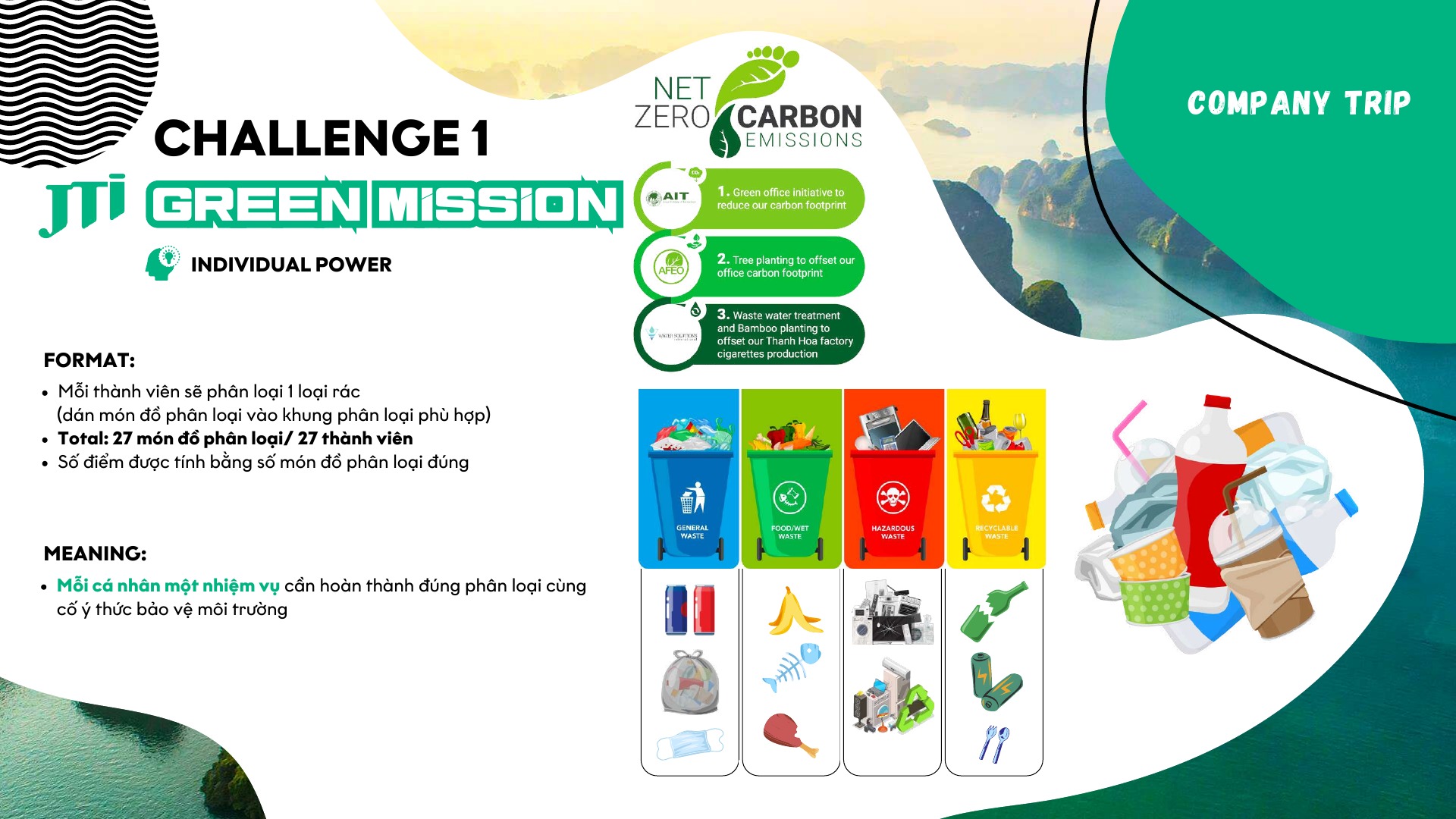Thiết kế thử thách Green Mission phân loại rác trong Team Building