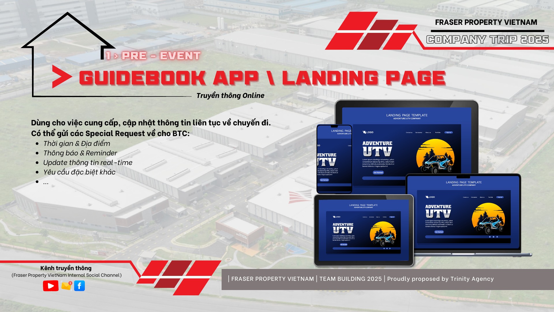 Mockup guidebook và landing page dùng trên nhiều thiết bị cho Company Trip